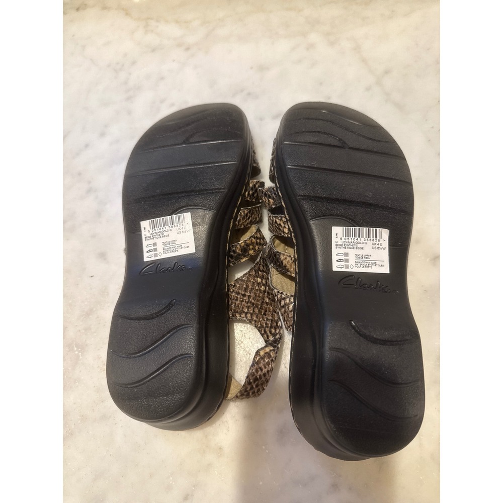 Clarks Leximari Gold‎ Beige Snake Print Cushion Soft Sandals US 6.5W - Picture 4 of 5